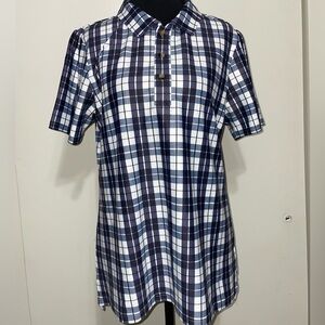 Classic Navy, Purple, and White Plaid Polo Shirt